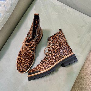 MARC FISHER Leopard Print Calf Hair Combat Boots NWOT